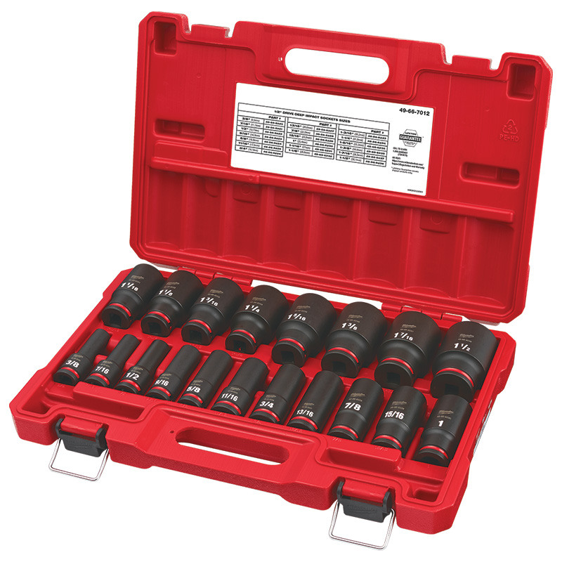 19 Pc. Milwaukee® Tool Shockwave 1/2" Drive SAE Deep 6 Point Socket Set