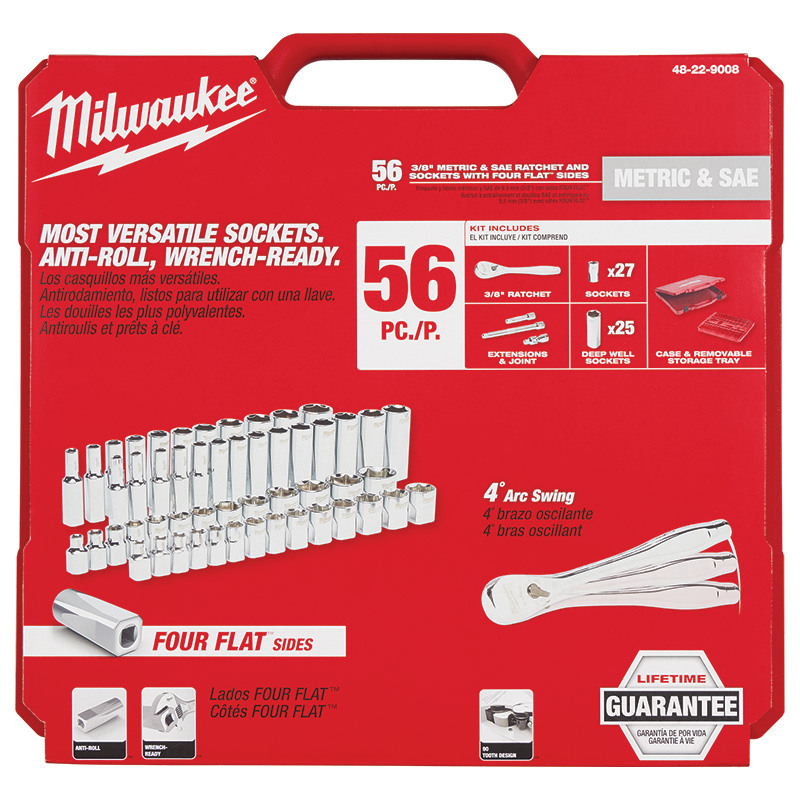 56 Pc. Milwaukee® 3/8" Drive Ratchet And Socket Set