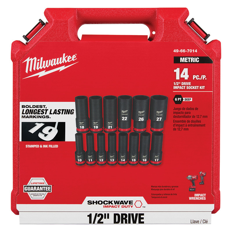 14 Pc. Milwaukee® Shockwave Impact Duty 1/2" Drive Metric Deep 6 Point Socket Set