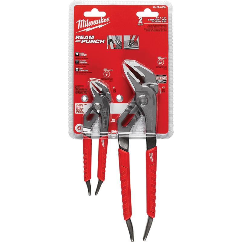 2 Pk. Milwaukee® Ream & Punch Straight Jaw Pliers