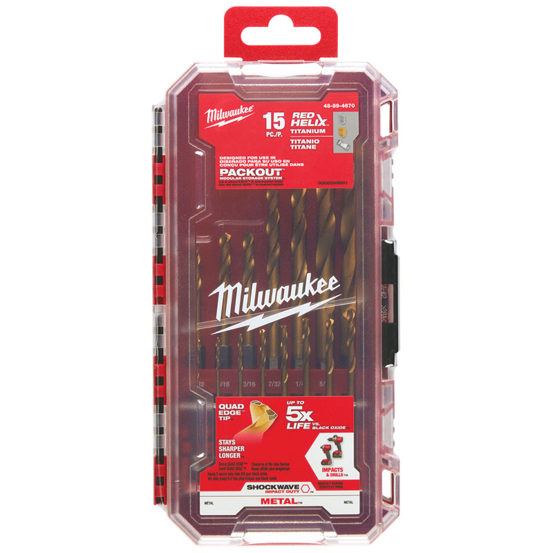 15 Pc. Milwaukee® Shockwave Steel Impact Rated Drill Bit Set Hex Shank