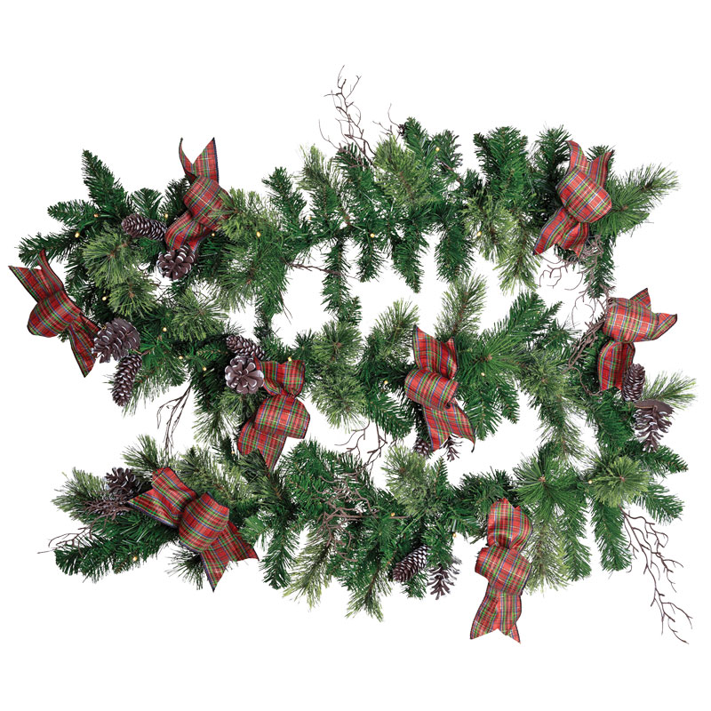 12" X 9' Celebrations LED Prelit Twig Pine Bow Color Changing Battery Operated Garland