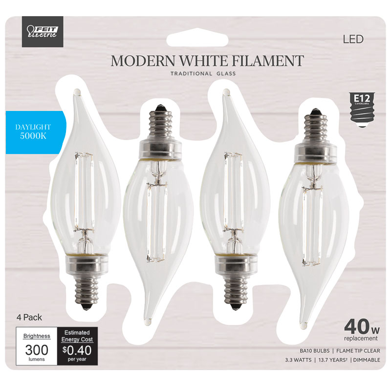 4 Pk. Feit® White Filament Candelabra Daylight LED Bulbs