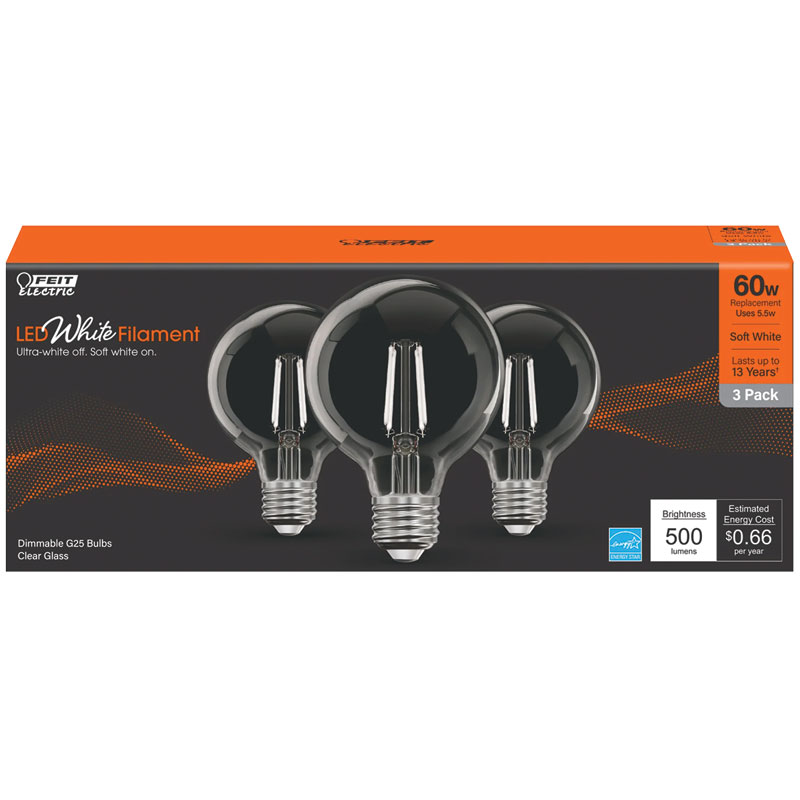 3 Pk. Feit® White Filament Soft White LED Light Bulbs